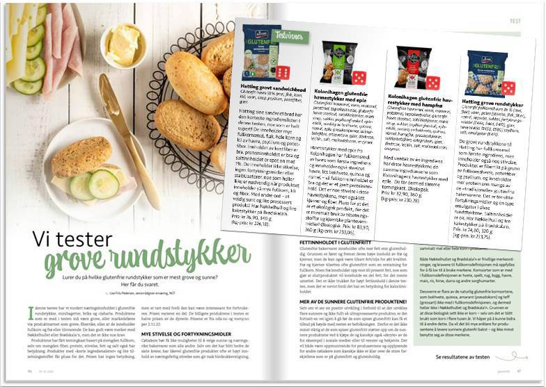 Test av glutenfrie rundstykker i GlutenFRI (4/2022) fra Norsk Cøliakiforening